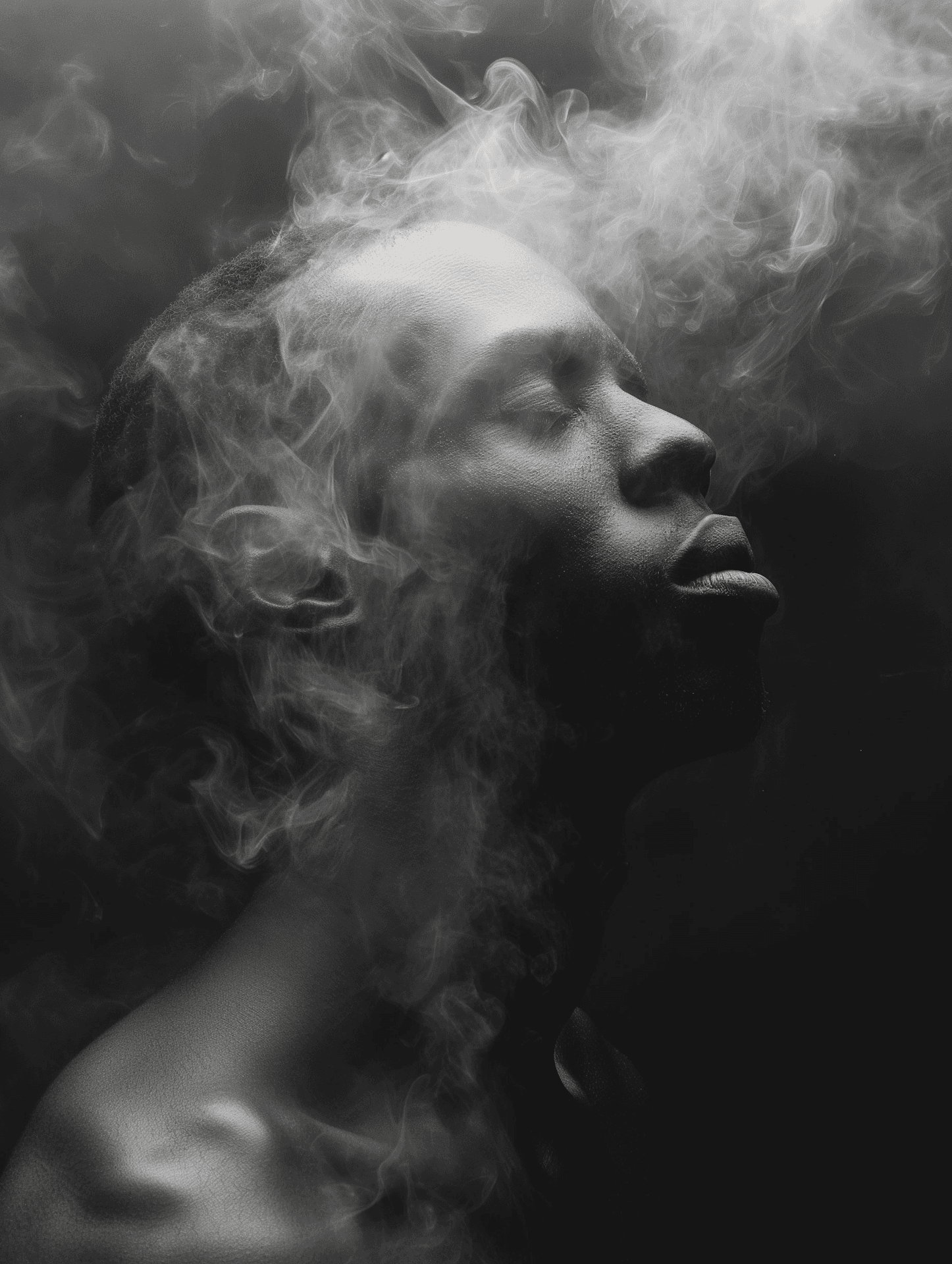Portrait artistique en noir et blanc avec fumée